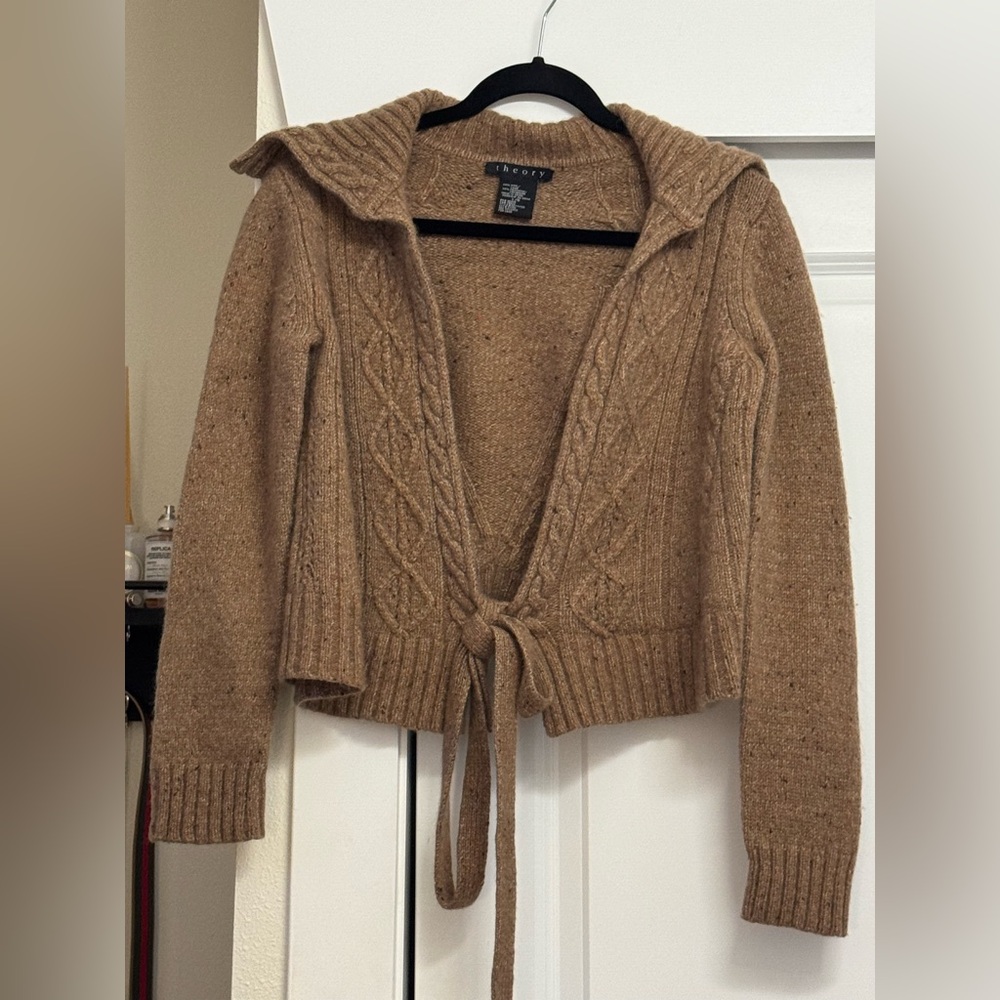 Theory Wool Cashmere Blend SweaterTie Cardigan Size Large